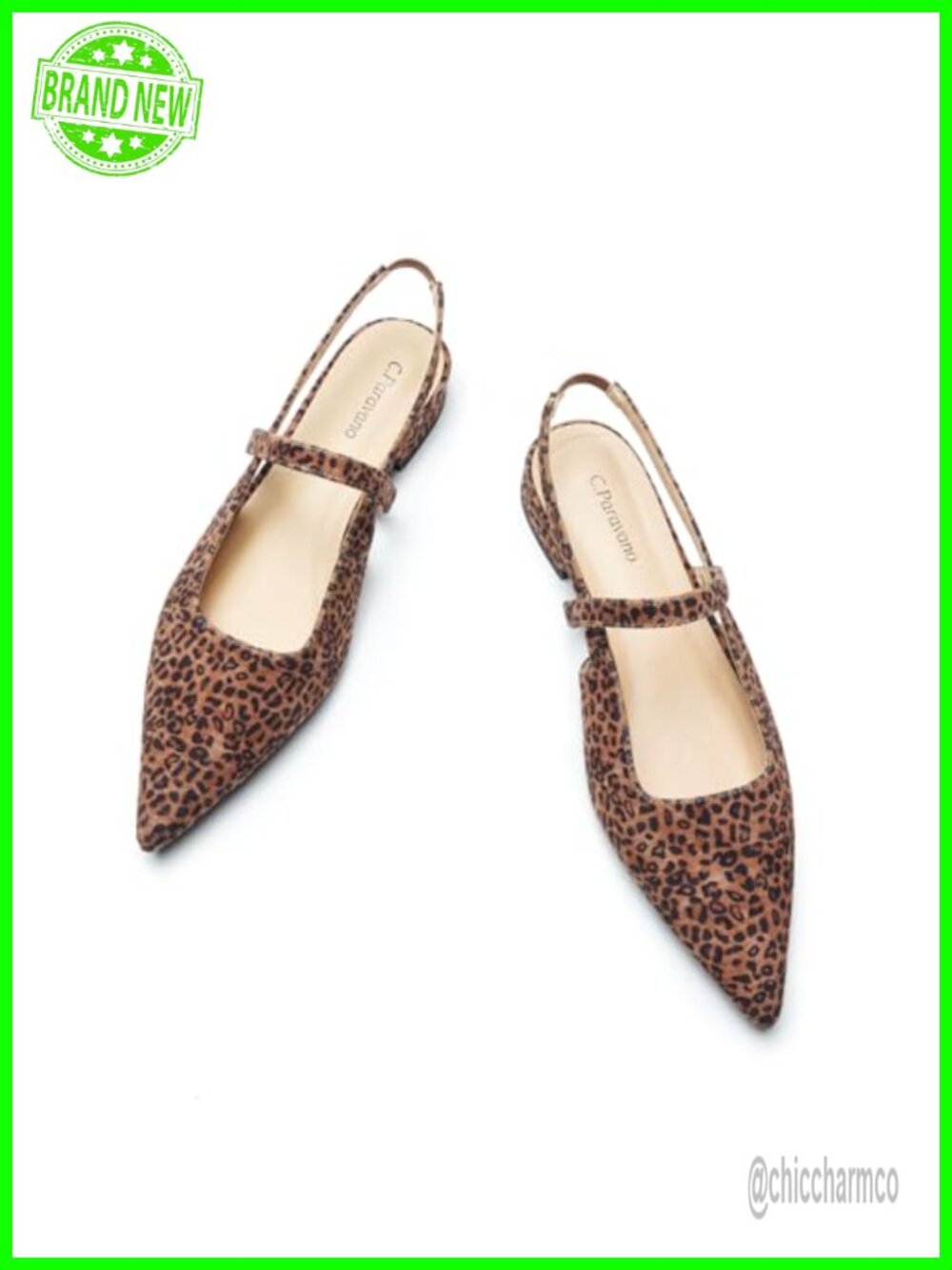Pointed Toe Slingback Flats Nappa Lambskin Insole Block Heel Dressy